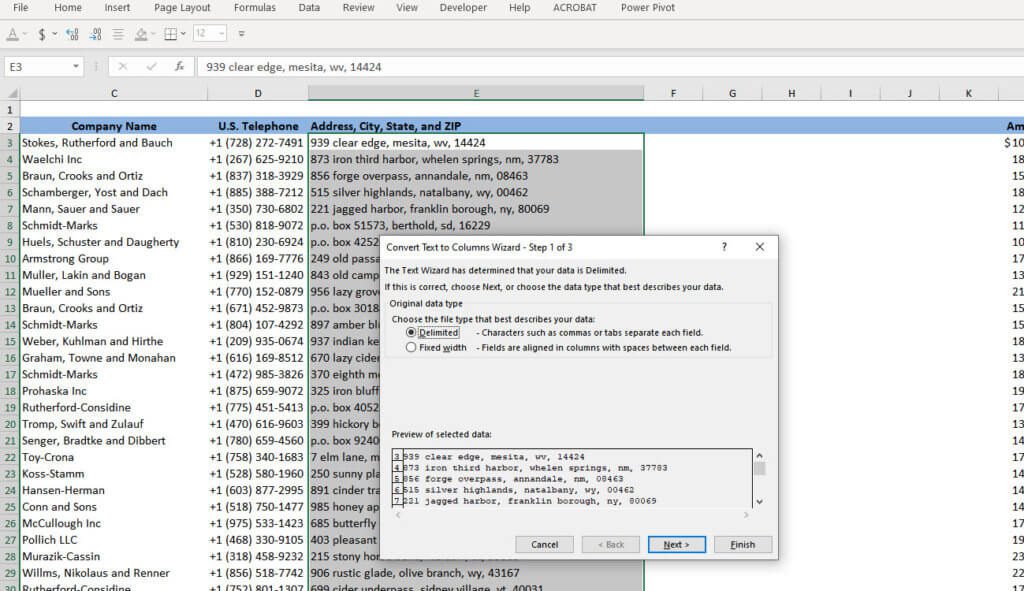 Text to Columns Function
