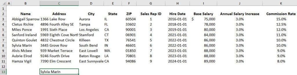Result of the INDEX and MATCH Function