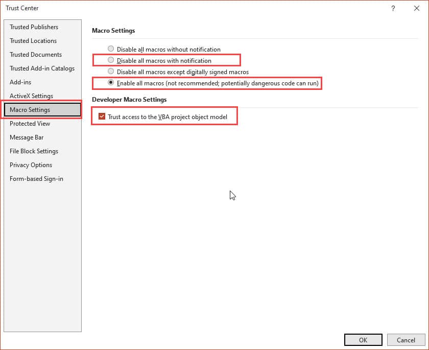 PowerPoint Trust Center - Macro Security Settings